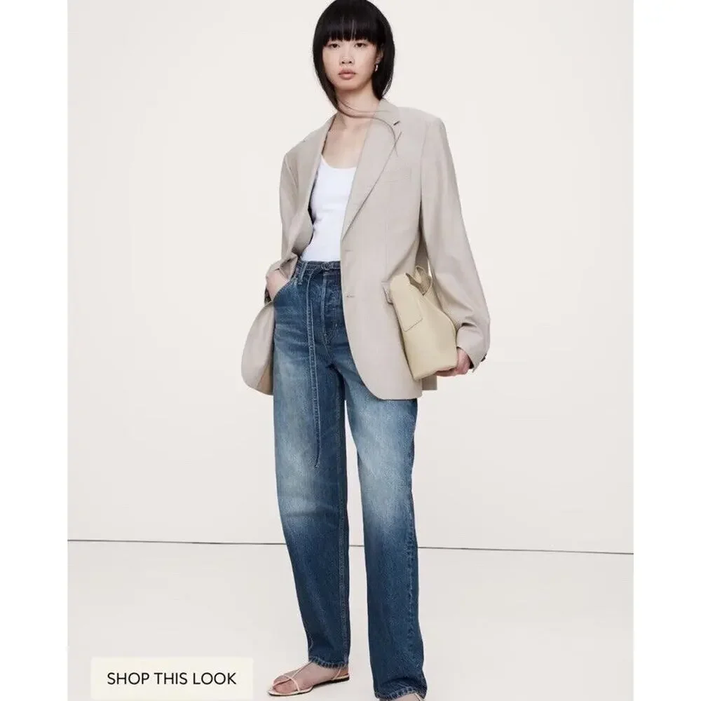 Banana Republic High Rise Rigid Bow Jeans 31 Blue‎ Horseshoe Barrel Leg NO BELT - Picture 16 of 16